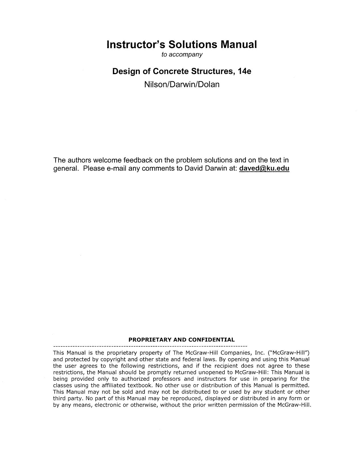 Solution Manual to Design of Concrete Structures (14th Ed)
