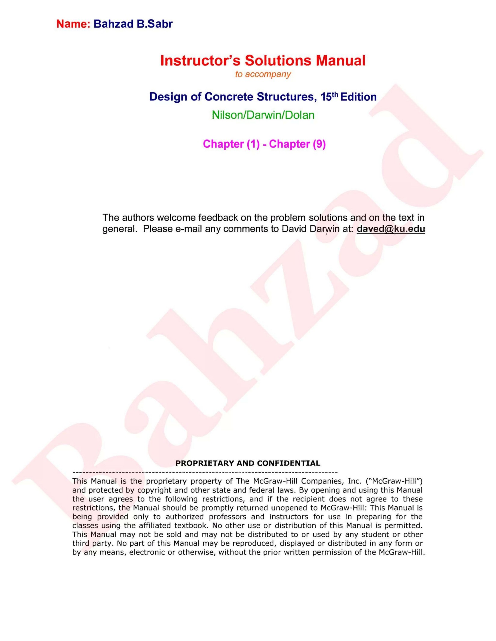 Solution Manual to Design of Concrete Structures (15th Ed)
